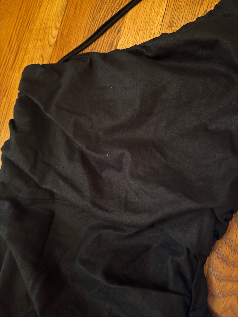 Zara draped ruched linen blend one shoulder front slit black midi dress sz.S - Picture 5 of 11
